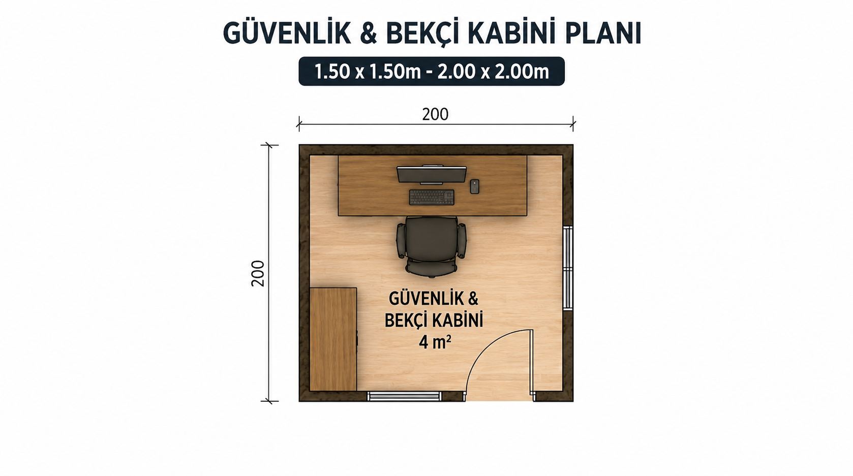 Güvenlik & Bekçi Kabini (1.50 x 1.50m - 2.00 x 2.00m) - Kat Planı